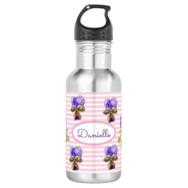 Garrafa Pansy Floral Viola Vintage Mulher rosa Stripe rosa