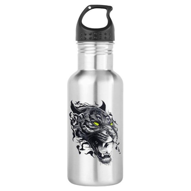 Garrafa Pantera Natureza Selvagem Animal Ilustração Tatuag (Frente)