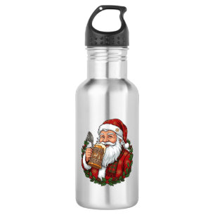 Garrafa Papai Noel de Natal segurando copo de cerveja