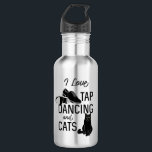 Garrafa Para os Dançarinos, adoro dança de torneira e gato<br><div class="desc">Os dançarinos da torneira adorarão mostrar suas paixões com esta garrafa de água. Ela mostra a mensagem "Eu adoro sapateado e gatos" com ilustrações de um par de calçados de torneira e um gato preto giro. Conhece alguém que adora dançar e que também é um amante de gatos? Eles vão...</div>