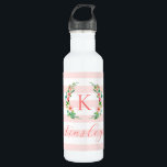 Garrafa Paradise Floral e Stripes Monograma<br><div class="desc">Este design de moda divertida apresenta um fundo branco, cor-de-rosa e listrado, com uma coroa floral colorida. Personalize o design com seu nome e monograma ou outro texto. Use as ferramentas de design para escolher qualquer cor de fundo, editar as fontes de texto e as cores ou carregar suas próprias...</div>