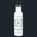 Garrafa Paradise Floral e Stripes Monograma<br><div class="desc">Esta design de moda divertida apresenta um fundo listrado branco e menta minta com coroa floral colorida. Personalize o design com seu nome e monograma ou outro texto. Use as ferramentas de design para escolher qualquer cor de fundo, editar as fontes de texto e as cores ou carregar suas próprias...</div>