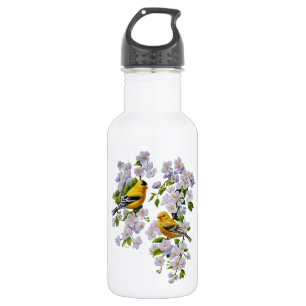 Garrafa Pássaros e Flores Goldfinch - Colher Cor de Fundo