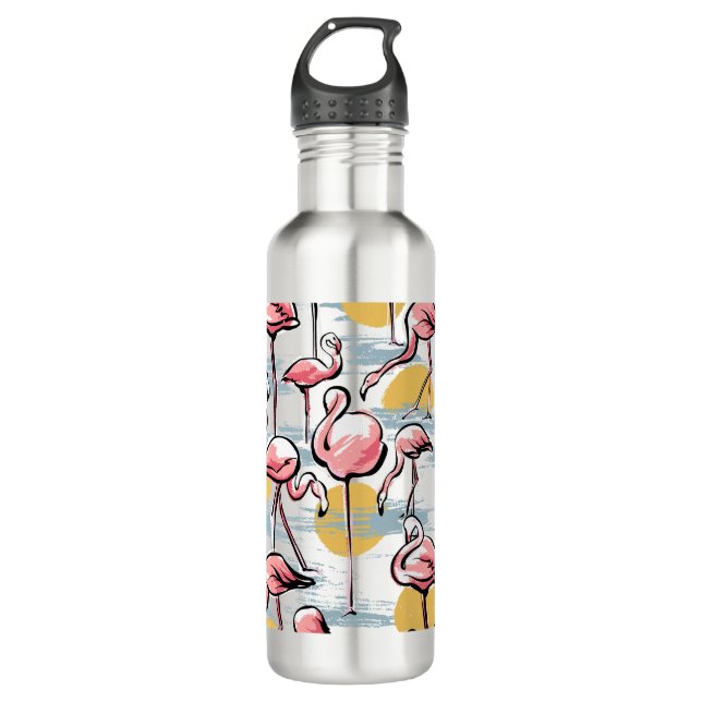 Garrafa Pássaros Flamingo rosa e pôr do sol | Tango tropic (Frente)