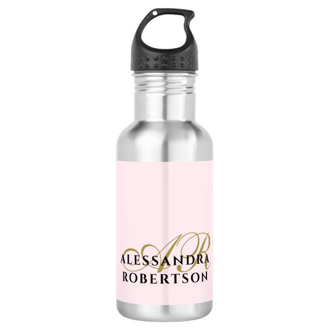 Garrafa Pastel Pink Monogram Minimalist Gold Black Elegant (Frente)