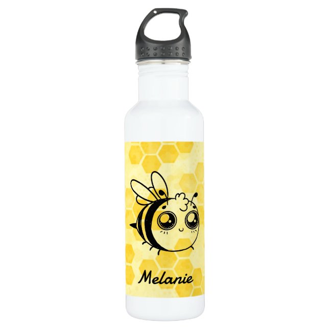 Garrafa Pastel Yellow Honeycomb Cute Bee Personalised (Frente)