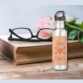 Garrafa Peach Hearts Bilíngue "Cute" "Linda"