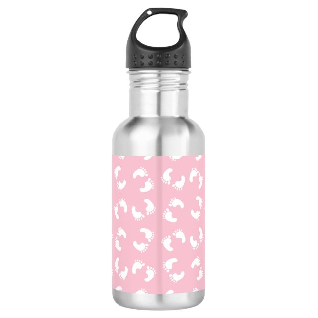 Garrafa Pegadas de Bebê, Pé de Bebês, Passos, Menina Rosa (Frente)