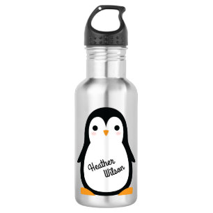 Garrafa Penguin Cute Kids Water Bots com Nome