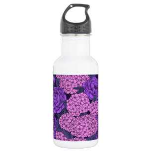 Garrafa Penia e hidrangea em rosa e violeta