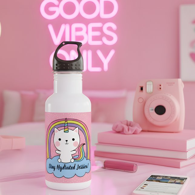 Garrafa Permaneça Hidificado de Cat Unicorn (Stay refreshed with this full of “cattitude” water bottle!)