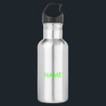 Garrafa Personalizar com nome, texto minimalista verde neo<br><div class="desc">Personalizar com o nome,  uma garrafa de água de aço inoxidável verde neon minimalista de texto</div>