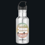 Garrafa PERSONALIZAR IT Happy Camper Diversão RV Sunset Mo<br><div class="desc">Feliz Campers! Bata na estrada com uma garrafa de água doce com um camper retrô vintage. Personalize-o adicionando seu próprio texto. Procure mais no meu compro!</div>