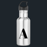 Garrafa Personalizar, personalizar a letra inicial do alfa<br><div class="desc">Personalizar, personalizar a garrafa de água de aço inoxidável com letra inicial alfabética preta</div>