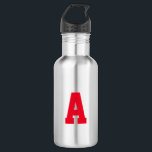 Garrafa Personalizar, personalizar a letra inicial do alfa<br><div class="desc">Personalizar, personalizar a letra inicial alfabética da garrafa de aço inoxidável em aço inoxidável, letra vermelha</div>
