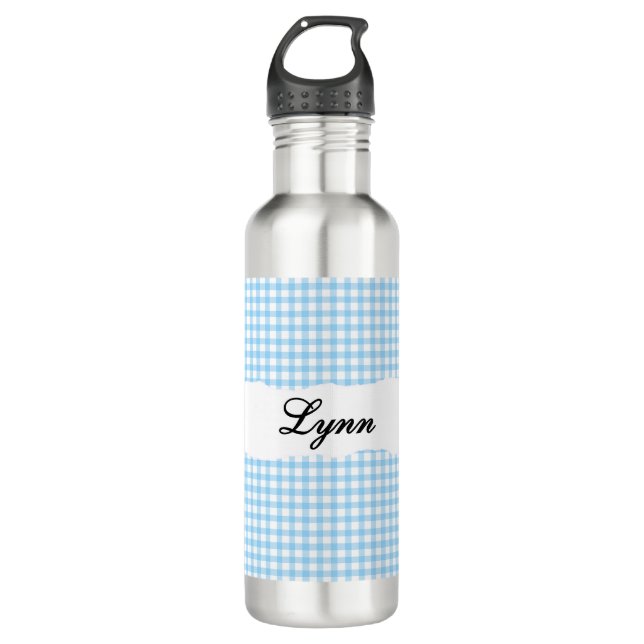 Garrafa Personalized Blue Gingham Pattern & Custom Name (Frente)