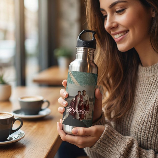 Garrafa  Personalized happy holidays family photo water (Criador carregado)