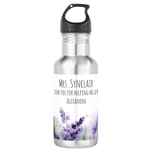 Garrafa Personalized Lavender Flowers Teacher Appreciation (Frente)