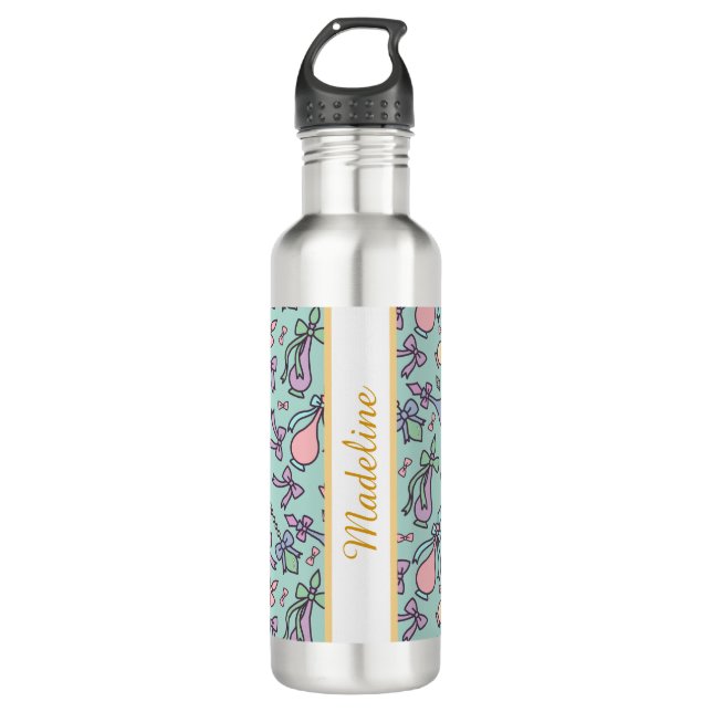 Garrafa Personalized Pastel Girly Cute Name Green Teal (Frente)