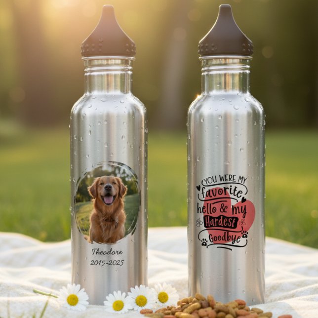 Garrafa Pet Memorial Water Bottle - Photo & Dates (Pet memorial water bottle)