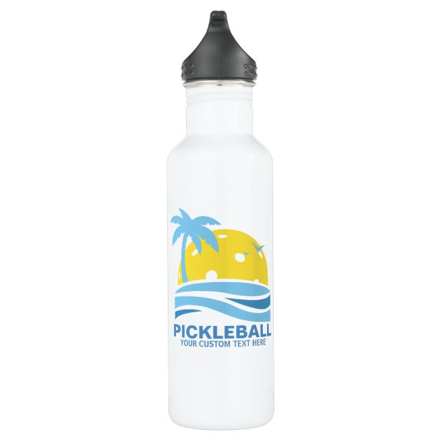 Garrafa Pickleball Tropical Palm Tree Sun Seu Texto Person (Direita)
