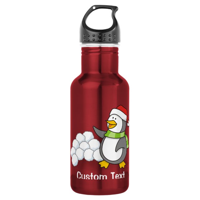 Garrafa Pinguim de Natal com bolas de neve acenando (Frente)