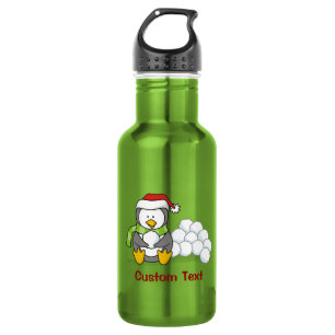 Garrafa Pinguim de Natal sentado com bolas de neve