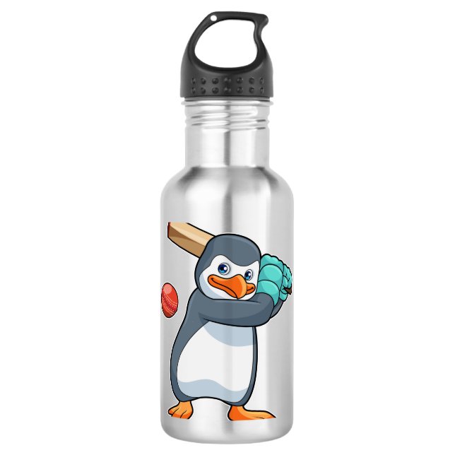Garrafa Pinguim no críquete com morcego de críquete (Frente)