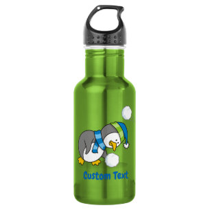 Garrafa Pinguim pequeno pegando uma bola de neve aço inoxi