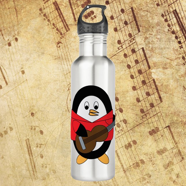 Garrafa Pinguim tocando guitarra de Cuta (A cute penguin plays the guitar on this adorable water bottle)