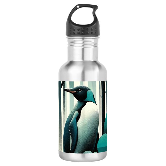 Garrafa Pinguim Turquesa Teal Na Arte Deco Geométrico (Frente)