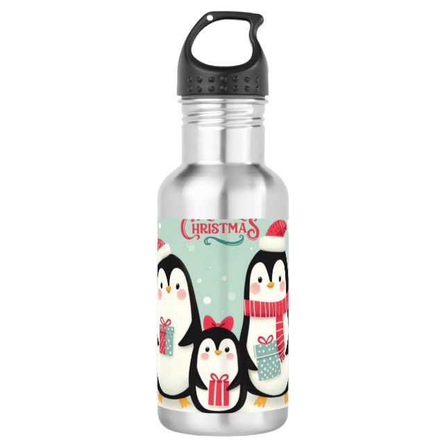 Garrafa Pinguins de neve de Natal feliz (Frente)