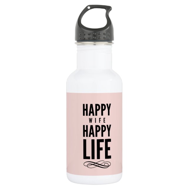 Garrafa Pink de citação tipográfica de esposa feliz (Frente)
