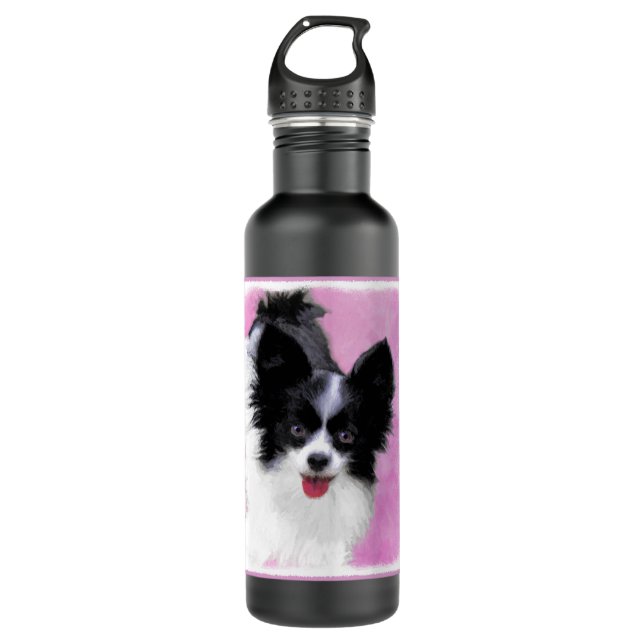 Garrafa Pintura de Papillon (Branco e Preto) - Arte Canina (Frente)