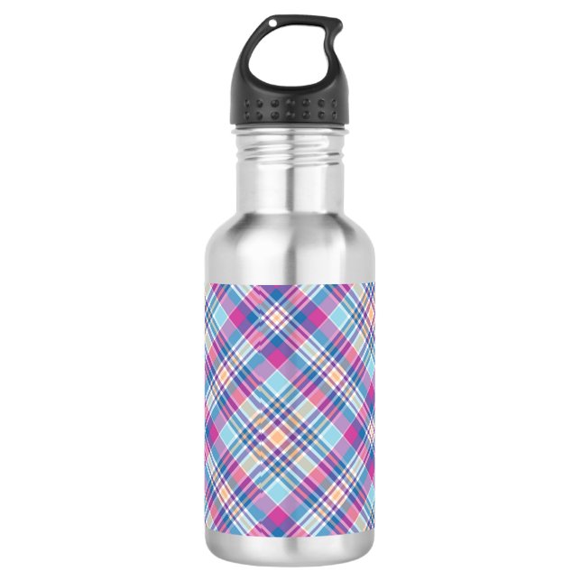 Garrafa Plaid Azul Real com Padrão de Xadrez Preto-52902 (Frente)