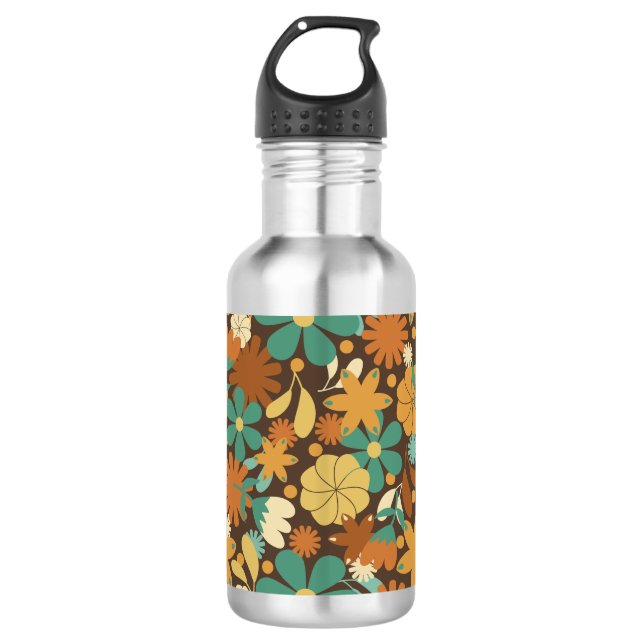Garrafa Poder Floral Vintage Retro em Marrom (Frente)