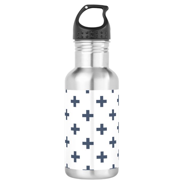 Garrafa Polka de cinza azul cruz em branco (Frente)