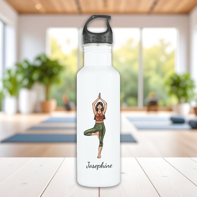Garrafa Pose da Árvore Yoga Vrikshasana Mulher Com Nome Pe (Criador carregado)