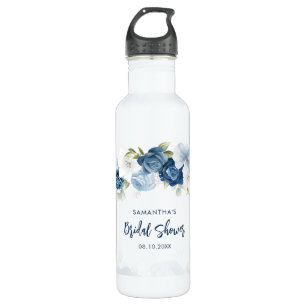 Garrafa Pousada de Noiva Floral Azul Personalizada