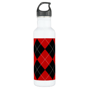 Garrafa Preppy Argyle Tartan Diamond Xadrez Red Black