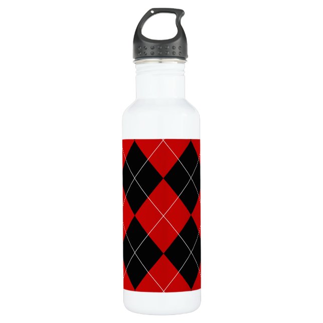 Garrafa Preppy Argyle Tartan Diamond Xadrez Red Black (Frente)