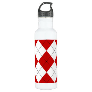 Garrafa Preppy Argyle Tartan Diamond Xadrez Vermelho Branc