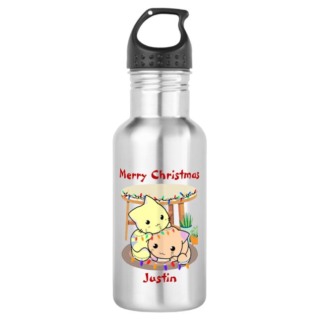 Garrafa presente de natal de gatos, nome personalizado (Frente)