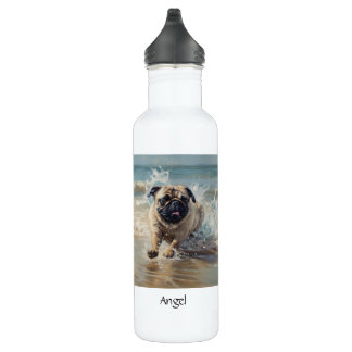 Garrafa Pug Feliz na Praia personalizável