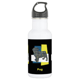 Garrafa Pug Pet Dog Silhoucher Amarelo e Blue Grid