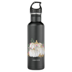 Garrafa Pumpkins branco e Dourado Aquarela