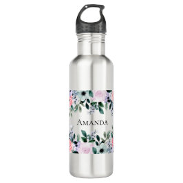 Garrafa Púrpura Rosa e Aquarela Floral Verde