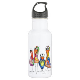 Garrafa Quatro Pássaros Coloridos Esbranquiçados