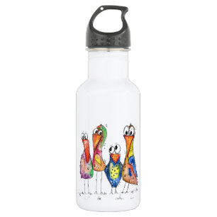 Garrafa Quatro Pássaros Coloridos Esbranquiçados