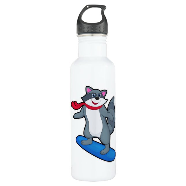 Garrafa Racoon como Snowboarder com Snowboard e Scarf (Frente)